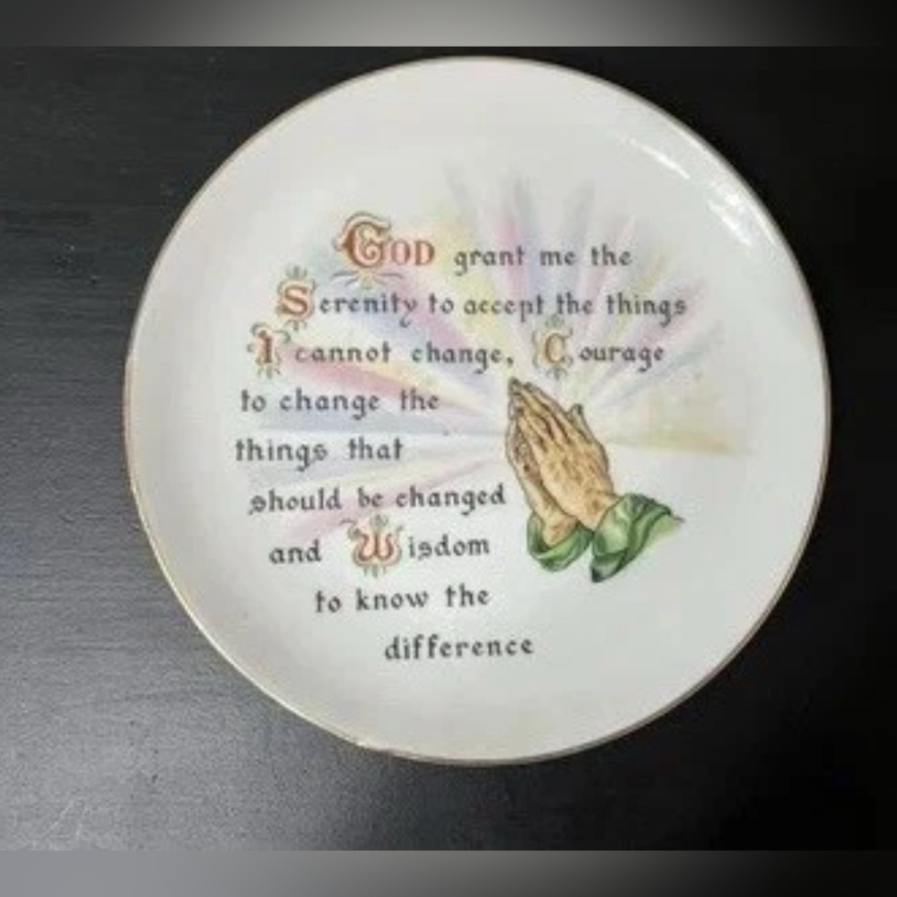 Vintage Serenity Prayer Christian Decorative Plate Gold Trim 8" Motivational AA